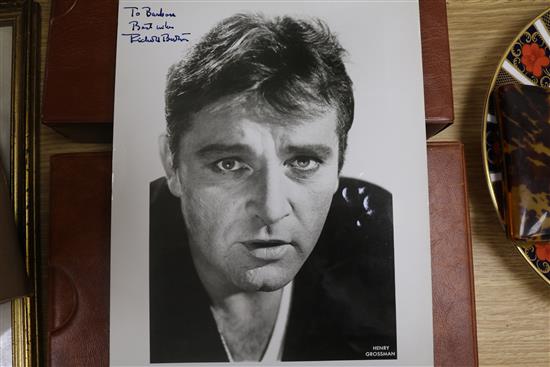 A signed photograph of Richard Burton, 1965, a small autograph book with 1960s pop groups, sundry film, theatre and pop ephemera etc.